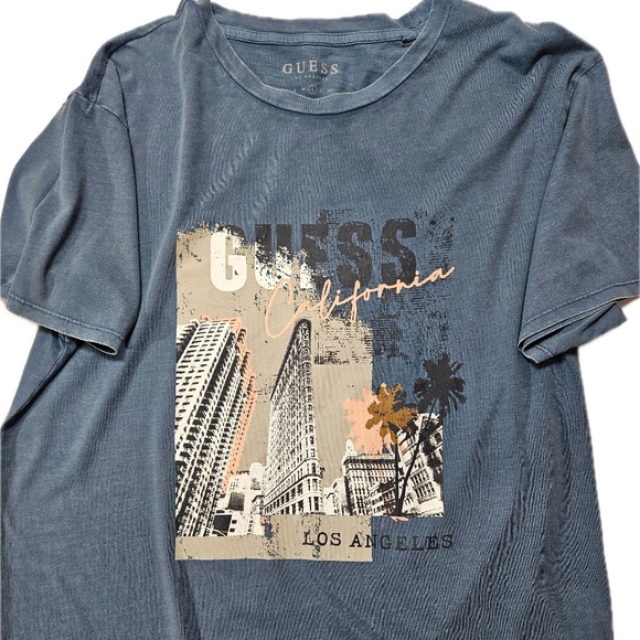 Guess Shirt Mens XL Blue Los Angeles California Graphic Tee Short Sleeve T-Shirt - Picture 1 of 4